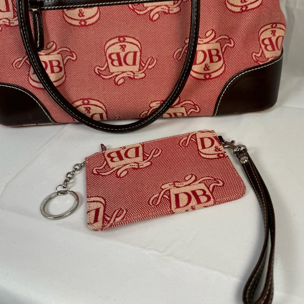Dooney &‎ Bourke Red and Cream Donegal Crest Domed Satchel